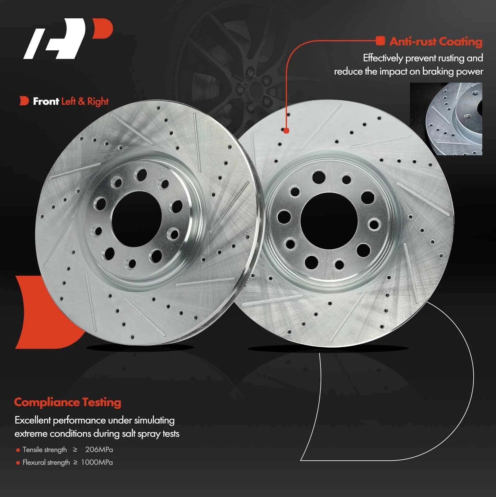 Front Drilled Brake Rotors for Jeep Compass Renegade Chrysler 200 Dodge