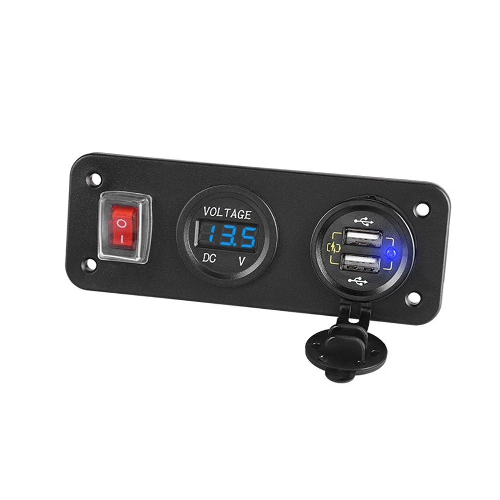 USB Charger Panel with LED Voltmeter for 12V 24V Automotive Use