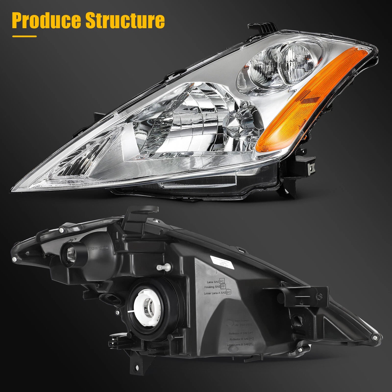 Pair Headlight Assembly for Nissan Murano (2003–2007) Chrome Housing