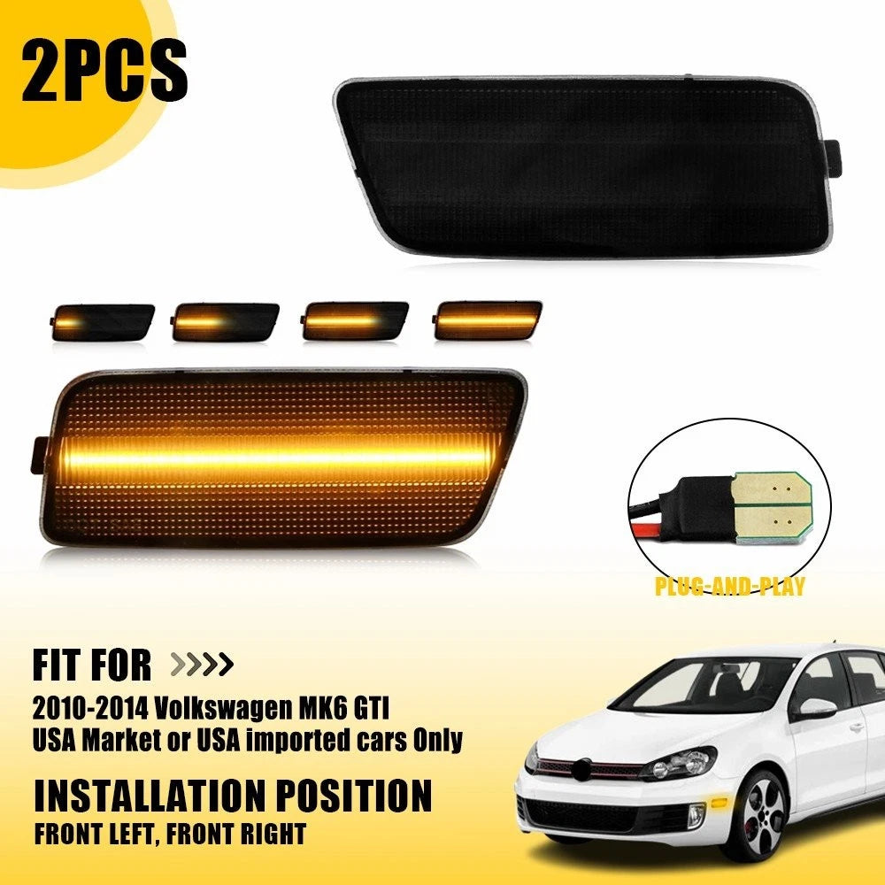 Sequential Smoke Amber Full LED Side Marker Light for VW MK6 Golf GTI (2010–2014)