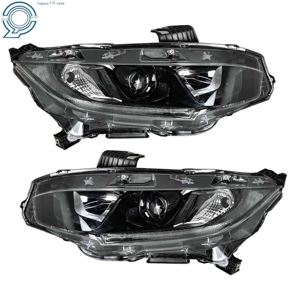 Set of 2 Halogen Projector Headlights for Honda Civic (2016-2021)
