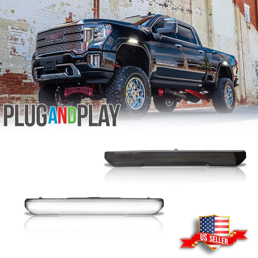 2X Smoke White LED Front/Rear Side Marker Lights for GMC Sierra 2500 3500 (2020–2024)