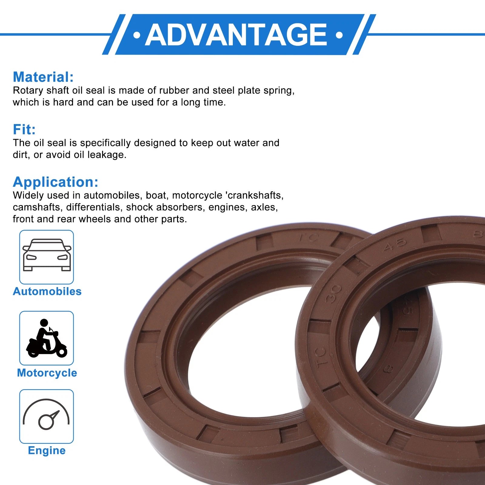 2X Oil Seal Rotary Shaft Seal FKM Rubber 30x45x8mm for Various Models
