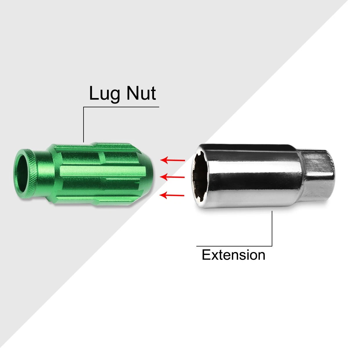 20Pc M12X1.25 Green JDM Open End Bulge Spline Wheel Lug Nuts + Lock Key