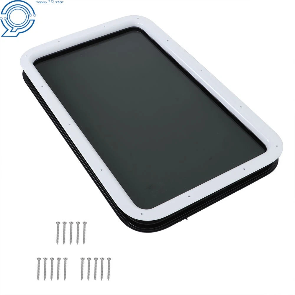 Entry Door Window for RV (12" x 21") - Black Exterior, White Interior, Clear Glass