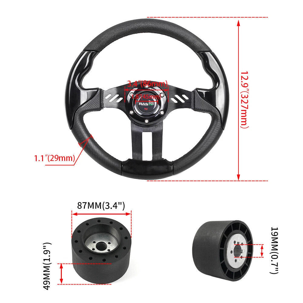 3-Spoke Steering Wheel with 3/4" Axle Hub Adapter for Boat Marine (13")