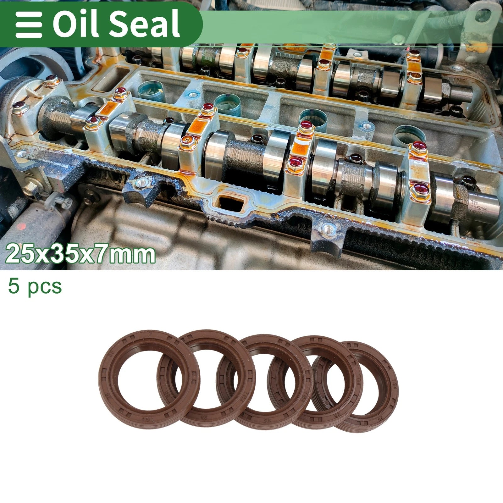 Set of 5 Oil Seal FKM Rubber 25x35x7mm for High Pressure