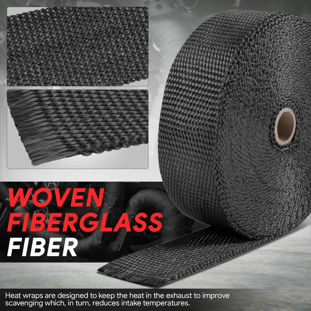 2" Wide Black Fiberglass Exhaust Header Wrap for Universal (50Ft)