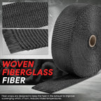 2" Wide Black Fiberglass Exhaust Header Wrap for Universal (50Ft)