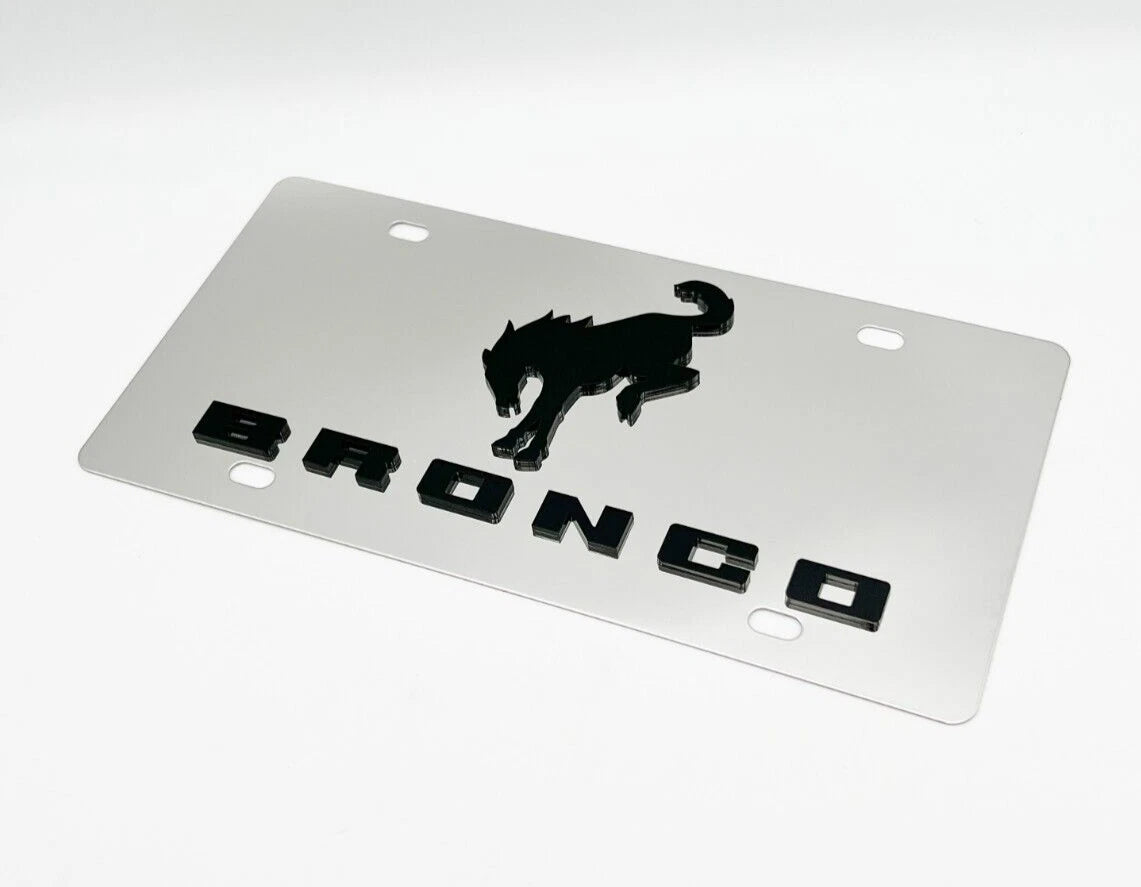 Chrome Metal License Plate Frame for Ford Bronco Script Logo (1966–2024)