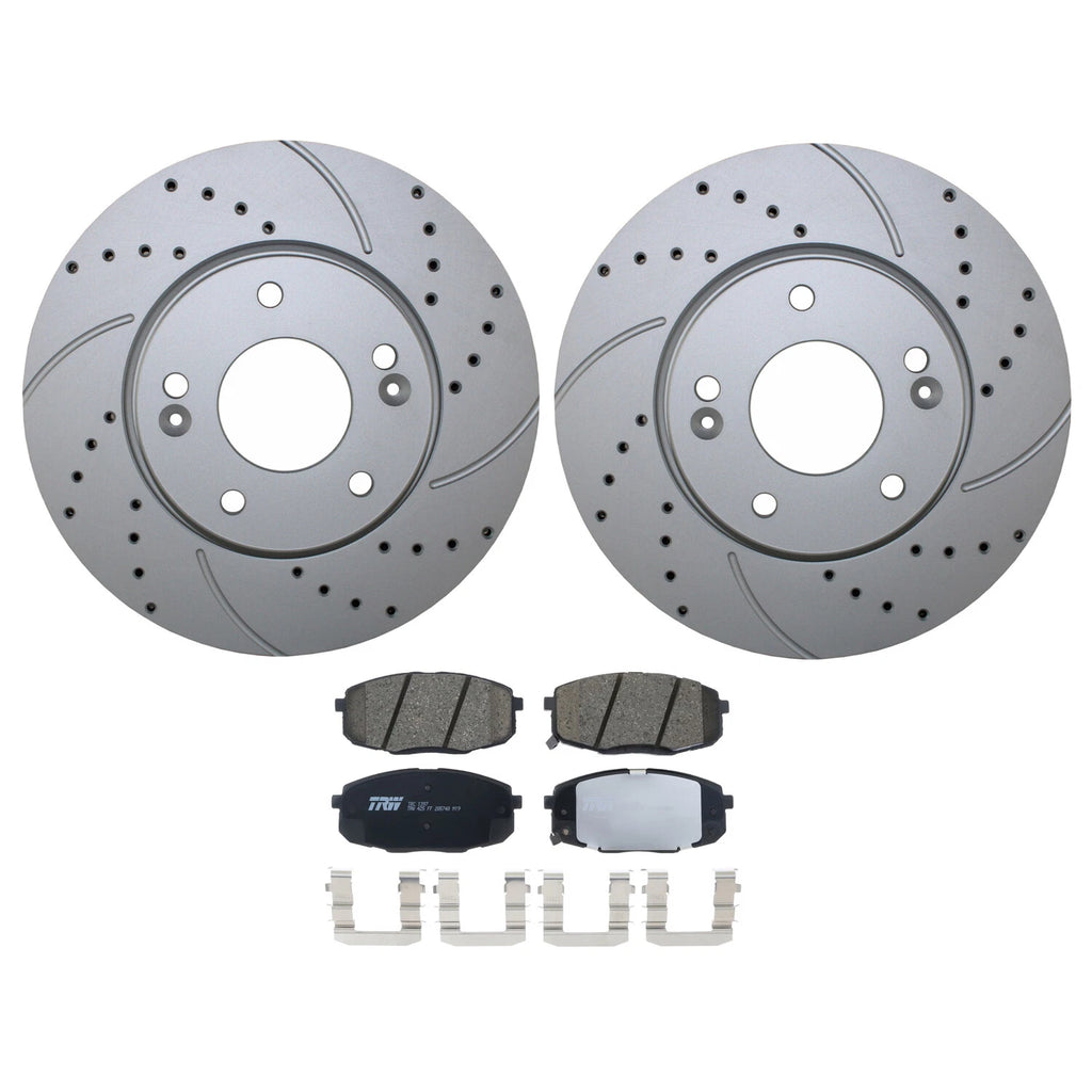 Front Brake Kit with 280mm Drilled Rotors & TRW Pro Ceramic Pads for Kia Soul (2010–2022)