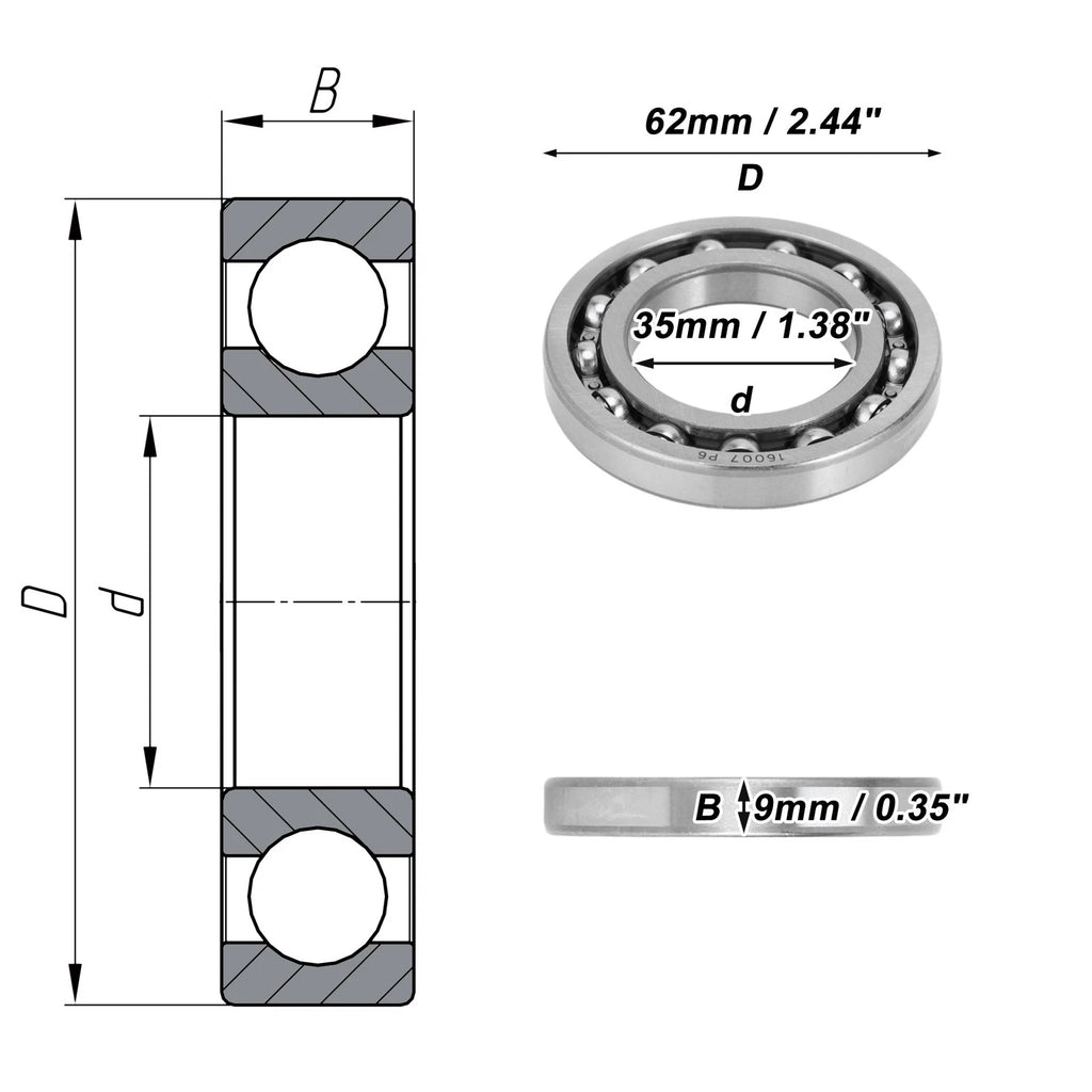Deep Groove Ball Bearing 35x62x9mm for Scooter Skateboard (1 Pc)