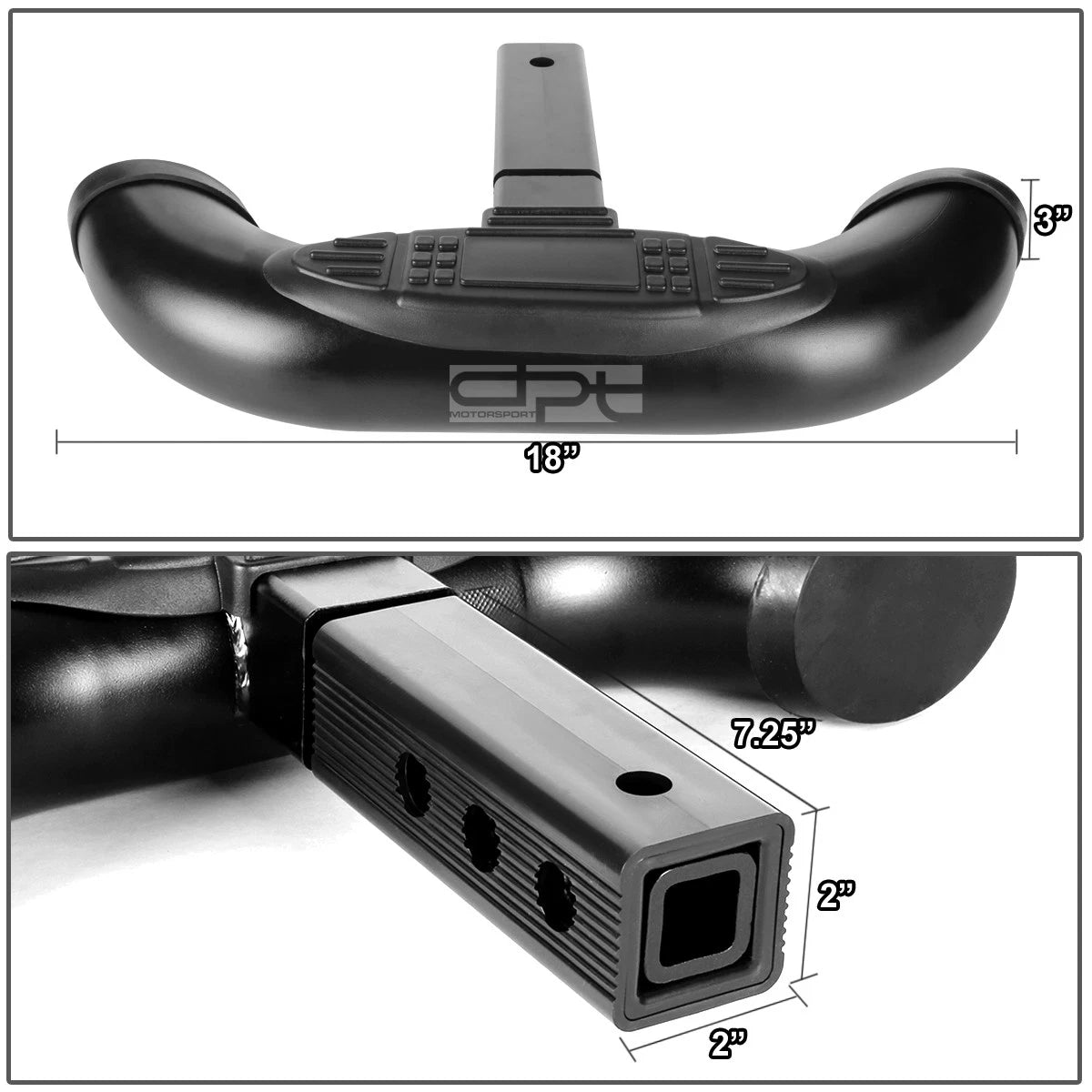 1.25"/2" Receiver Black Polished Rear Trailer Towing Hitch Cover Step Bar Guard