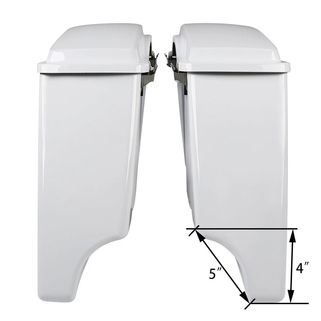 5" White Stretched Extended Hard Saddlebags for Harley Touring (1993–2013)
