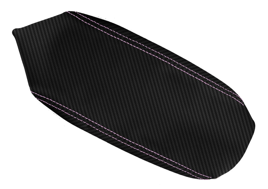 Console Lid Armrest Cover for Mitsubishi Lancer (2008–2016) Carbon Fiber Pink Stitch