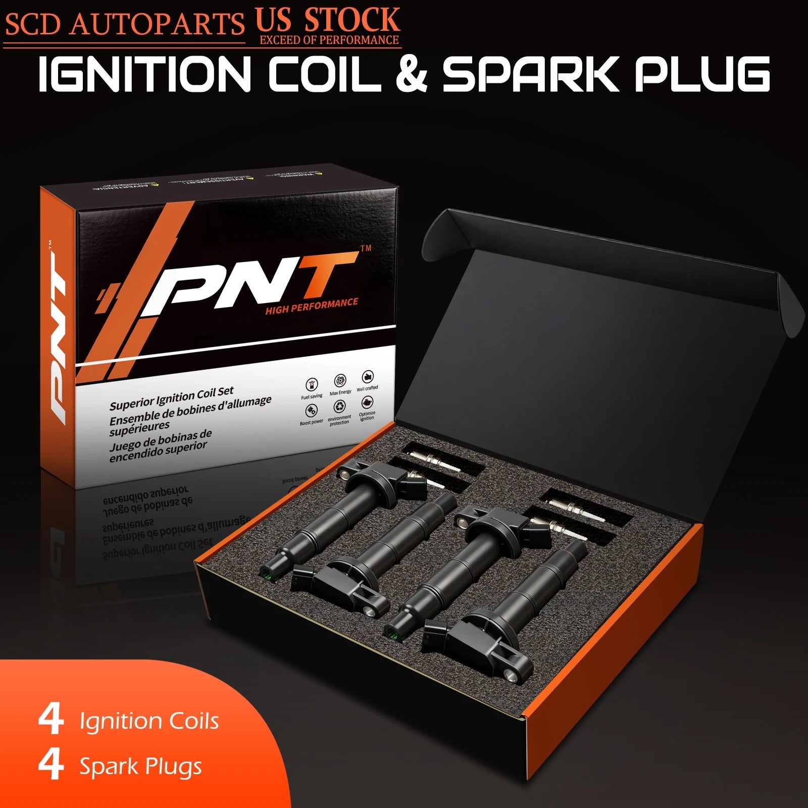 Set of 4 Ignition Coils & 4 Iridium Spark Plugs for Toyota Camry (2002–2011)