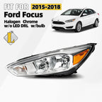Halogen Headlight for Ford Focus (2015–2018) Chrome Left Driver Side