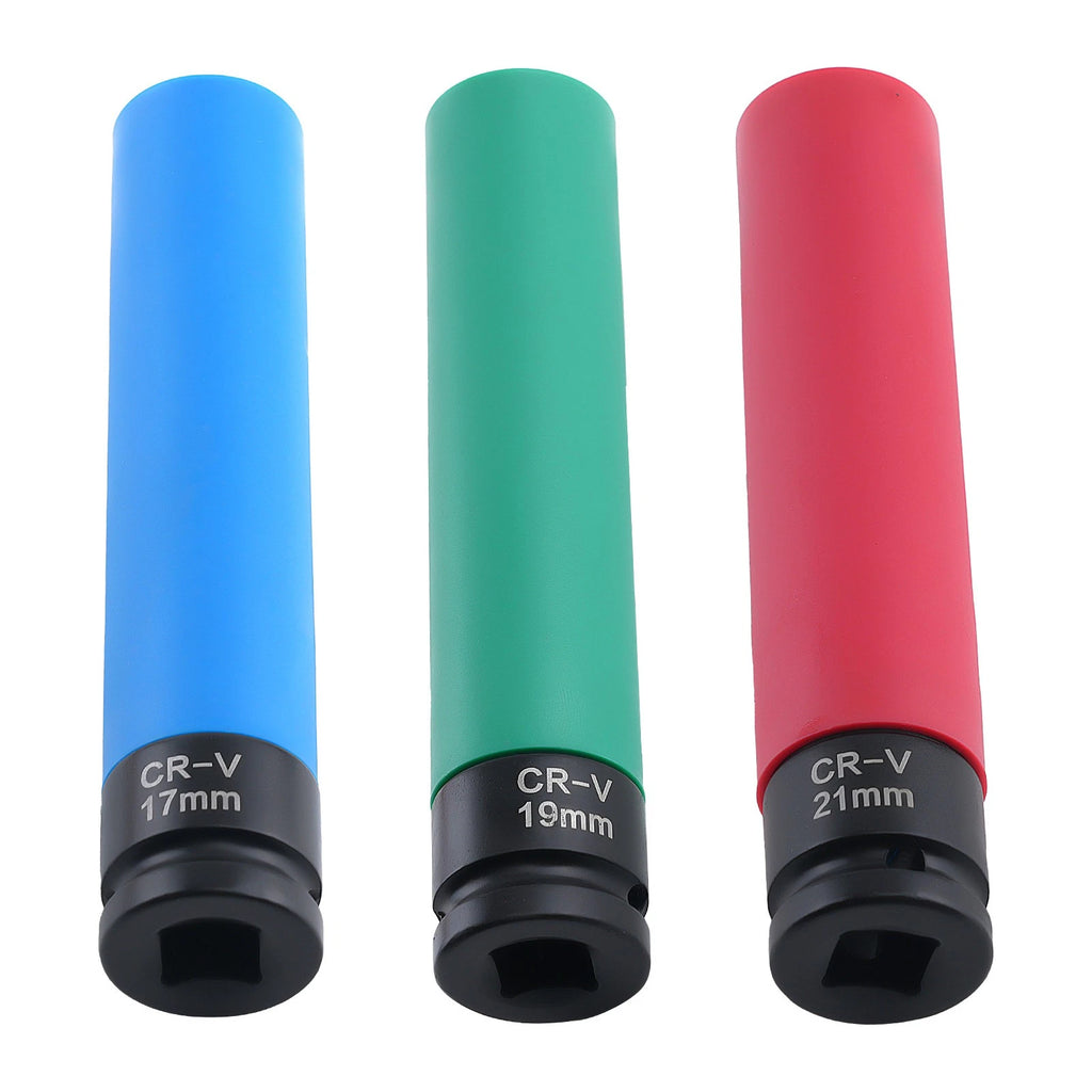 Set of 3 Thin Wall 6 Point Impact Sockets 17mm 19mm 21mm for Wheel Nuts