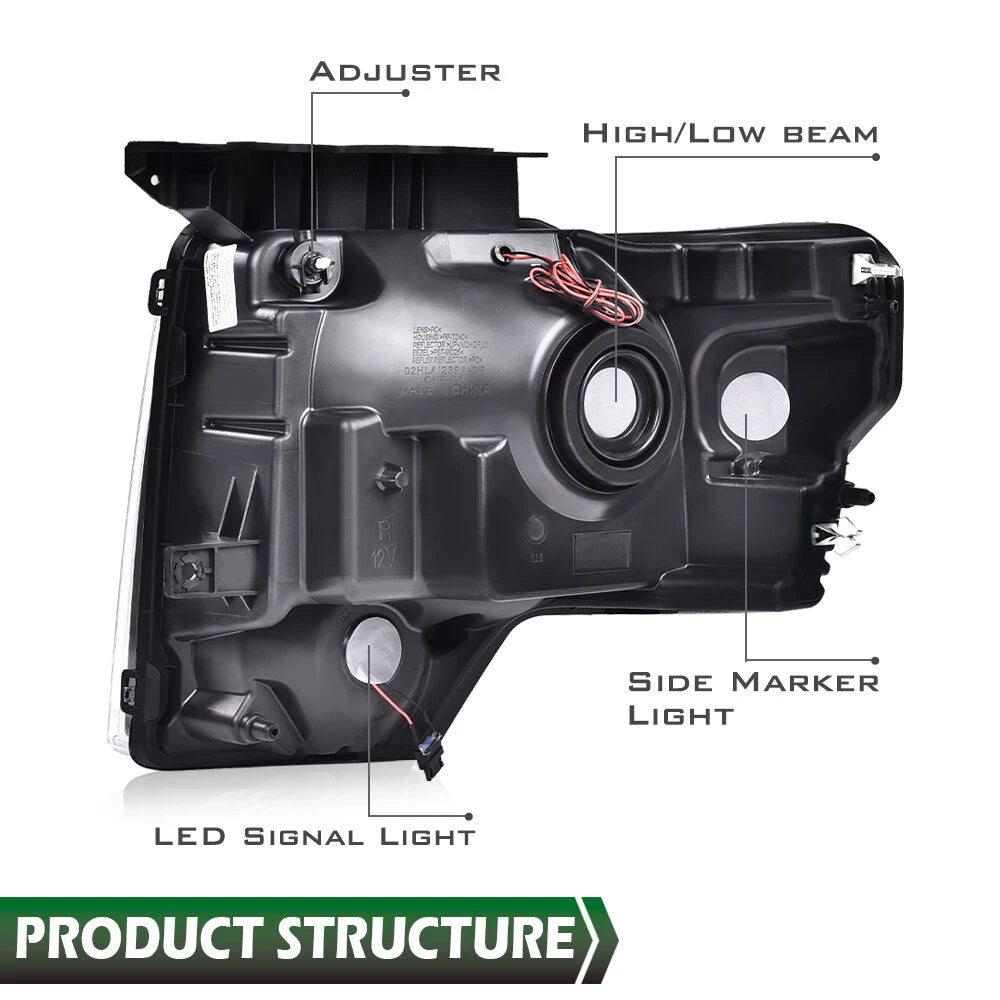 LED Headlights for Ford F-150 (2009–2014) Black/Clear DRL