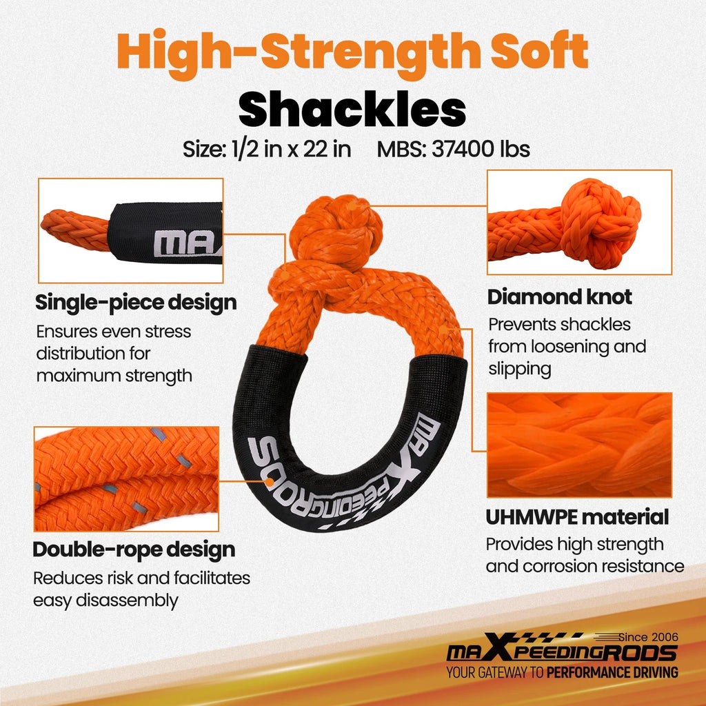 30ft Off-Road Recovery Rope 14 Ton w/ Shackles for SUV Truck 4WD
