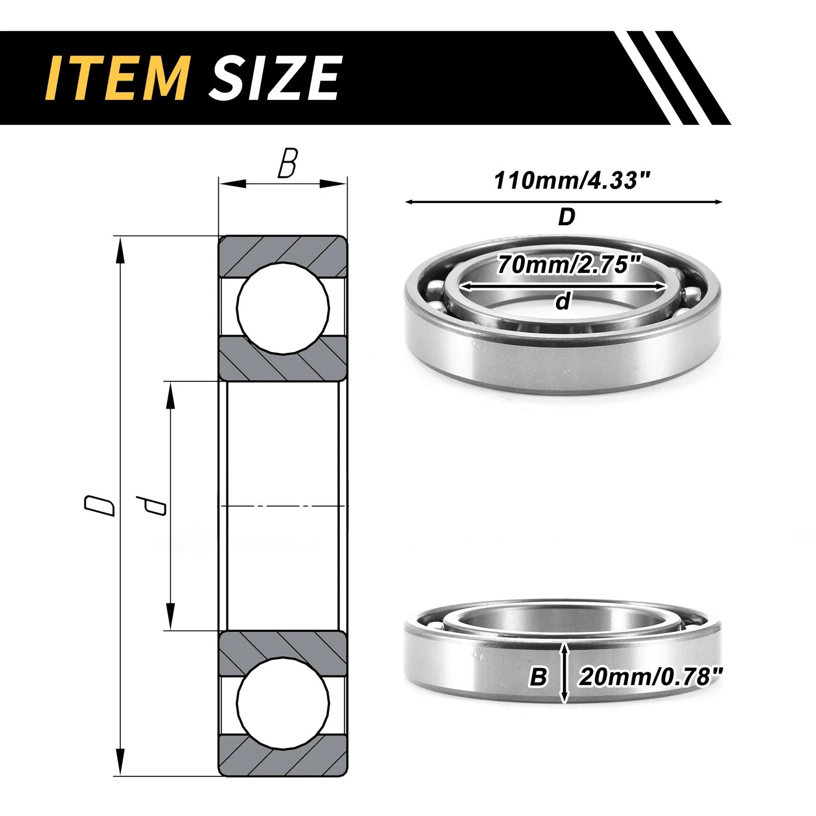Deep Groove Ball Bearing 70x110x20mm for Scooter Skateboard (1 Pcs)
