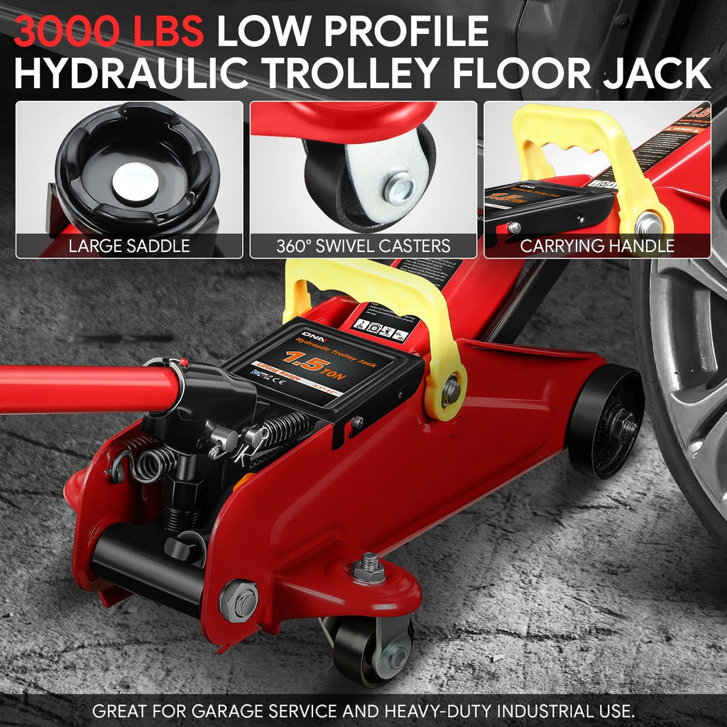 1.5 Ton Low Profile Hydraulic Floor Jack for Heavy Duty Use (5.3"-12")