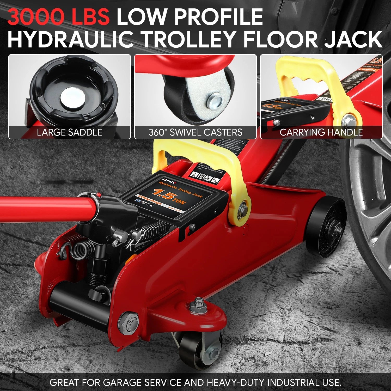 1.5 Ton Low Profile Hydraulic Floor Jack for Heavy Duty Use (5.3"-12")