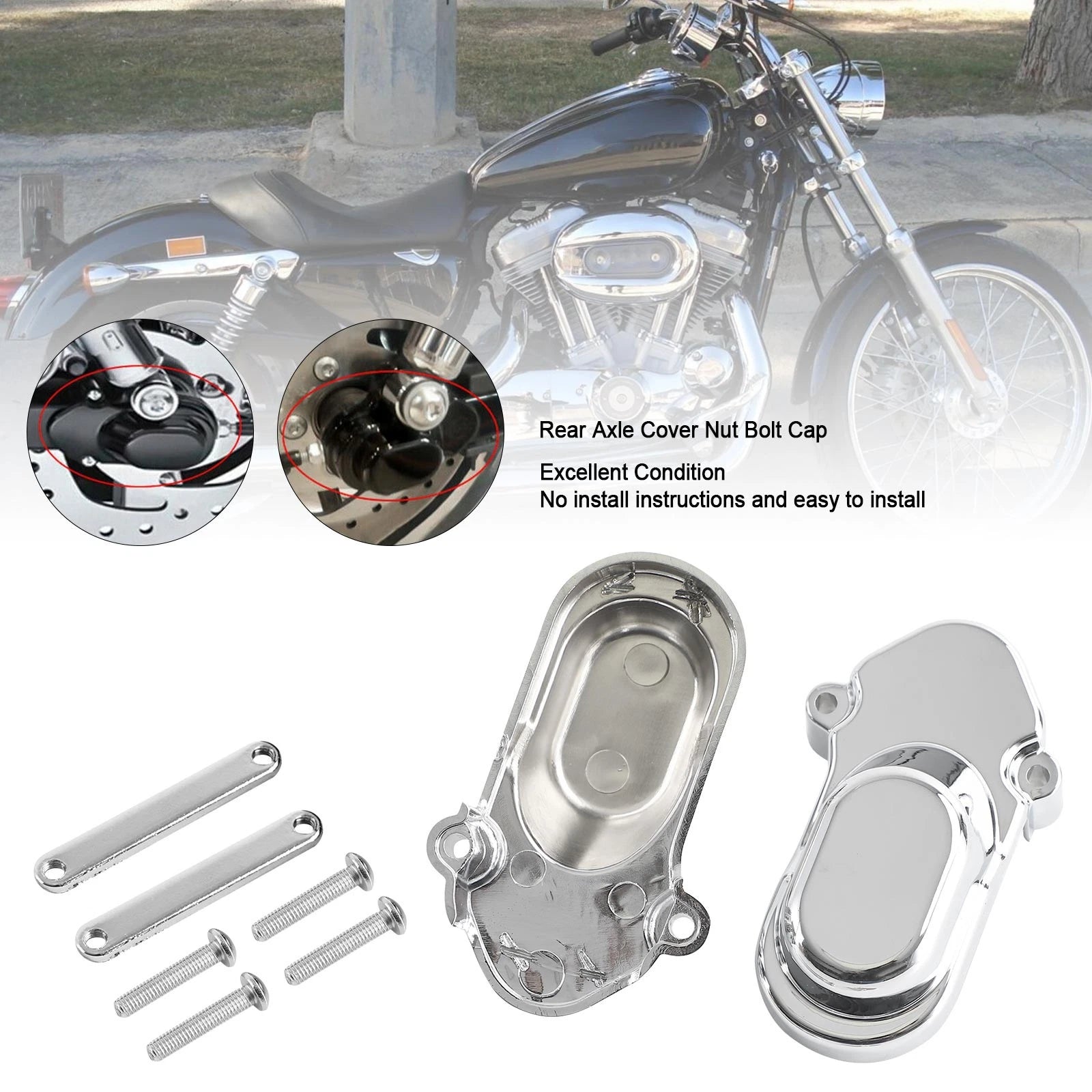 Set of 4 Rear Axle Cover Nut Bolt Caps for Sportster 1200 XL1200C 883 (2005–2017) Chrome
