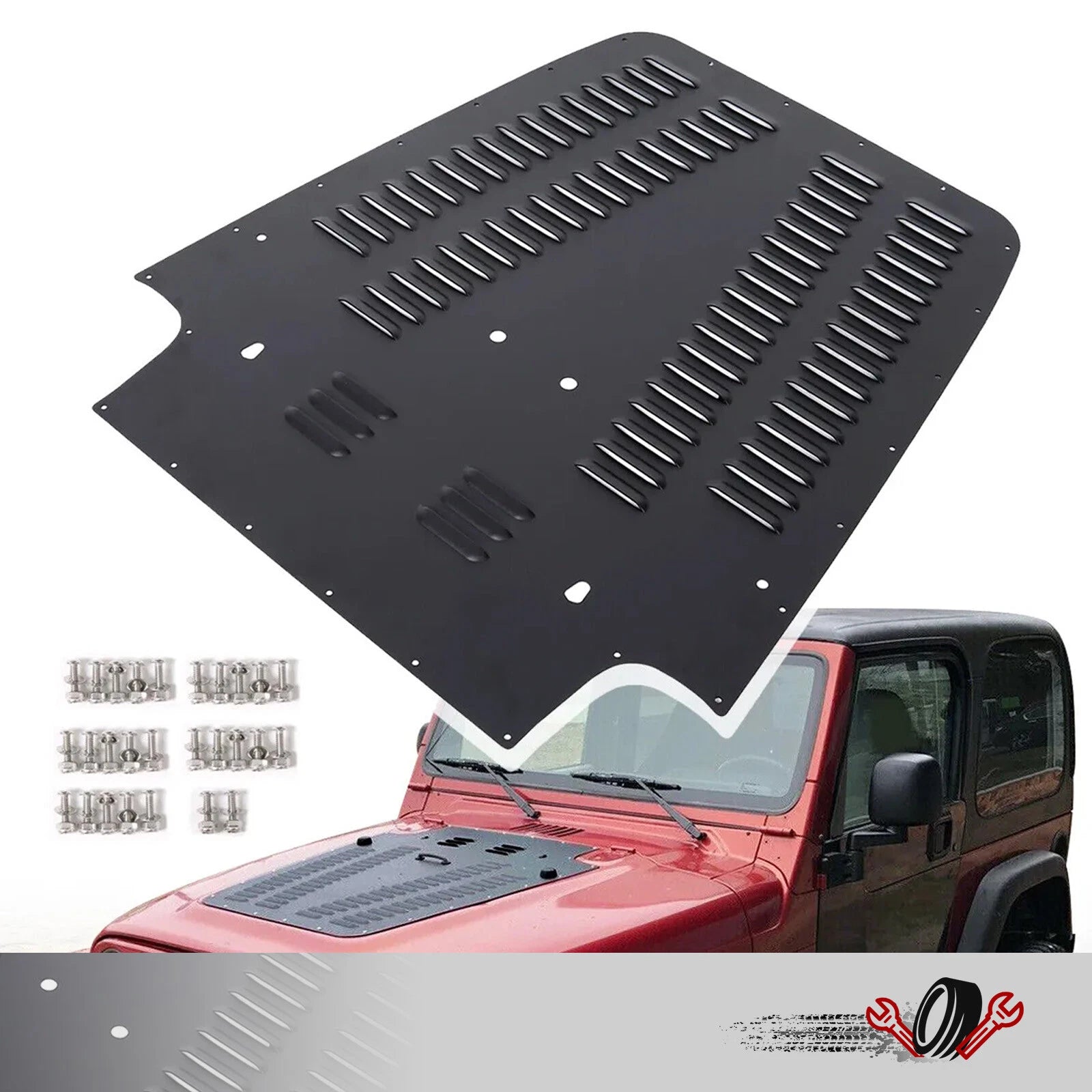 Aluminum Vented Hood Louver for Jeep Wrangler TJ (1997–2002) Black Powder Coated