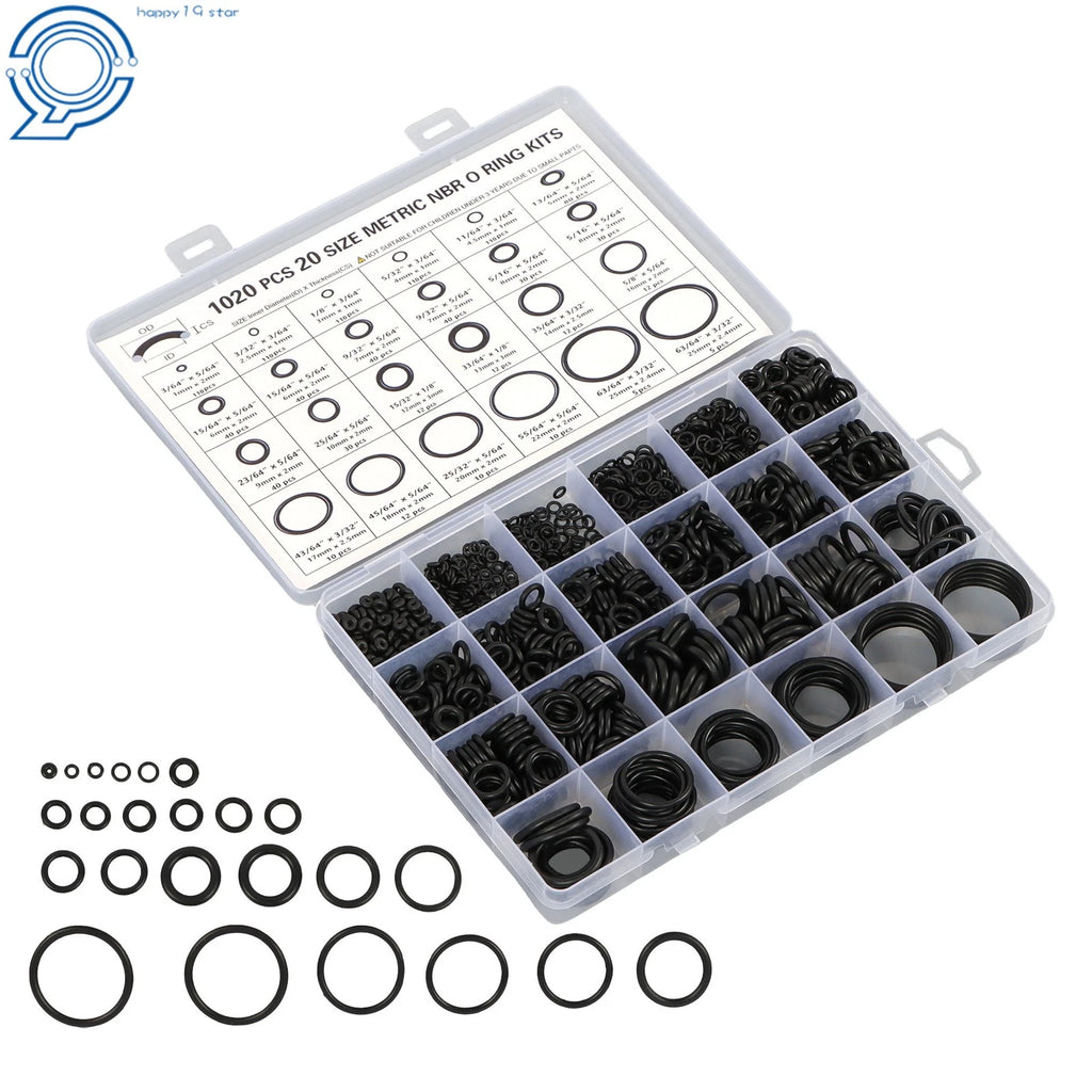 Nitrile Rubber O-Ring Assortment (1020 Pieces)