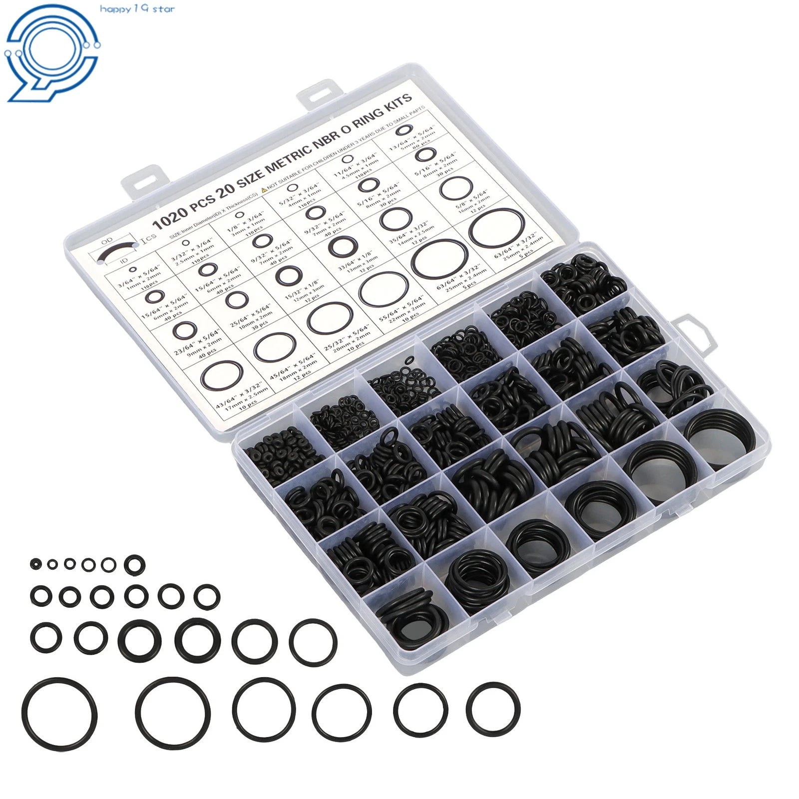 Nitrile Rubber O-Ring Assortment (1020 Pieces)