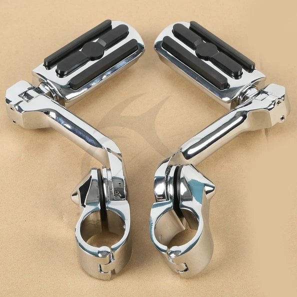Chrome 1.25" 32mm Long Angled Adjustable Highway Foot Pegs for Harley