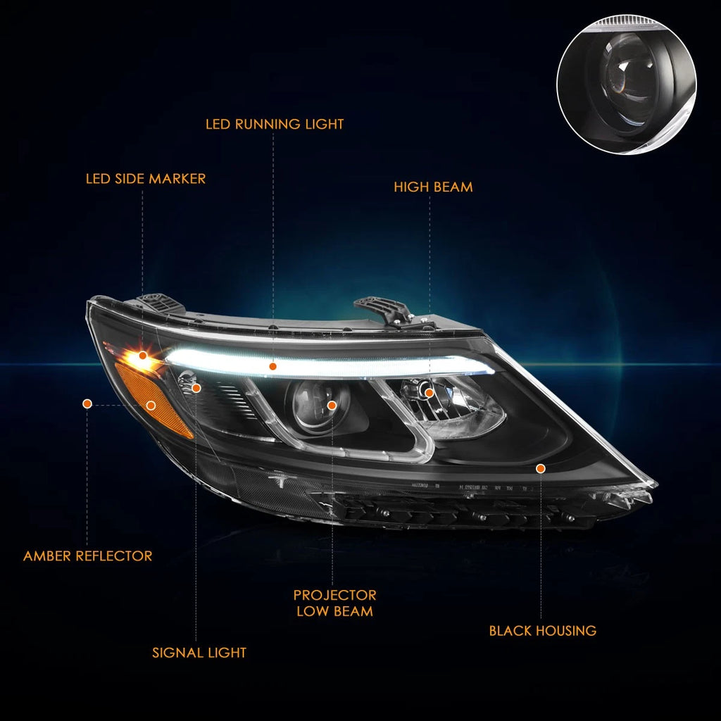 LED Projector Headlights for Kia Sorento EX/SX (2014–2015) - Amber Corner, Black