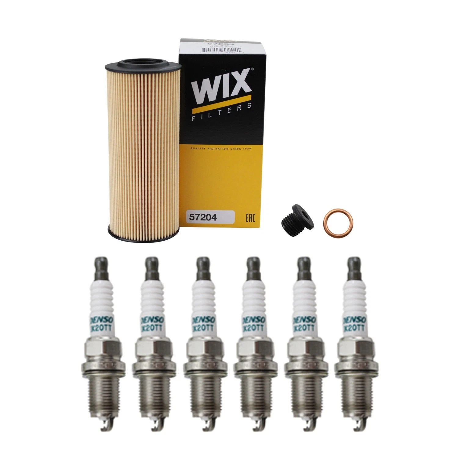 Wix Engine Oil Filter & Denso Spark Plugs Set for Audi Q5 S5 (2009–2017)
