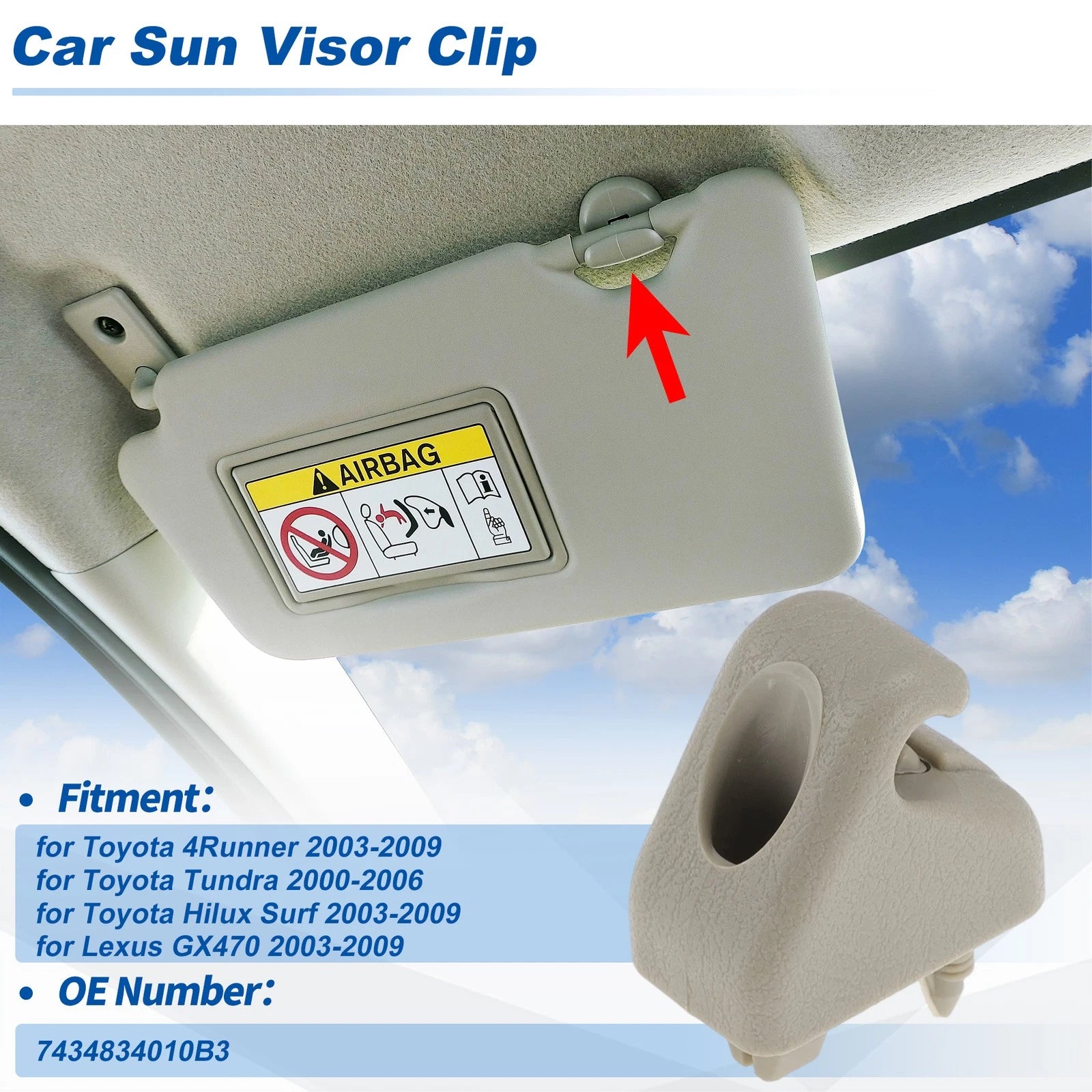 Sun Visor Clip for Toyota 4Runner (2003–2009) No. 7434834010B3