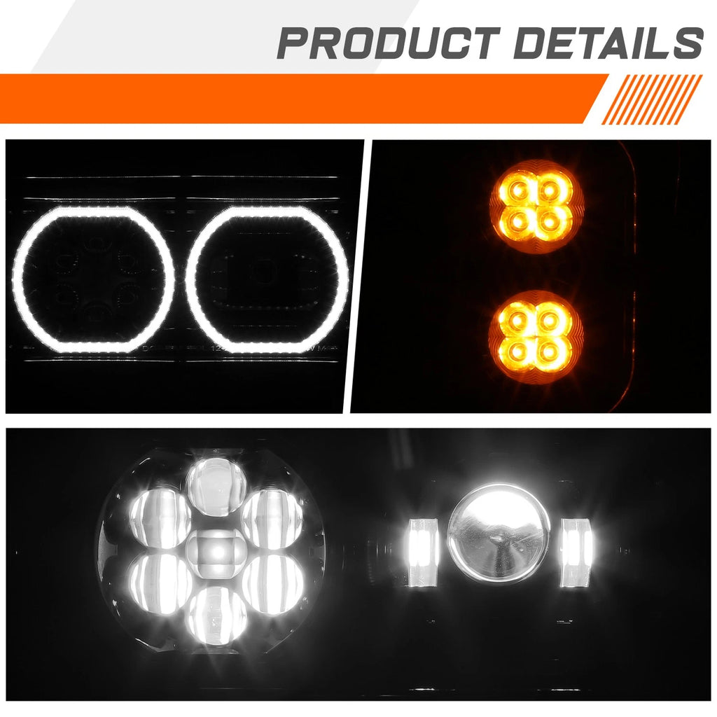 Full LED Halo Ring Projector Headlights for Peterbilt 359 379 389 (1981–2021)