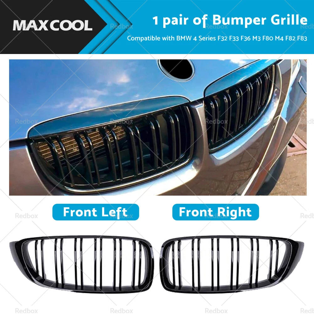 Bumper Grille for BMW 4 Series F32 F33 F36 M3 F80 M4 (2014–2020) Gloss Black