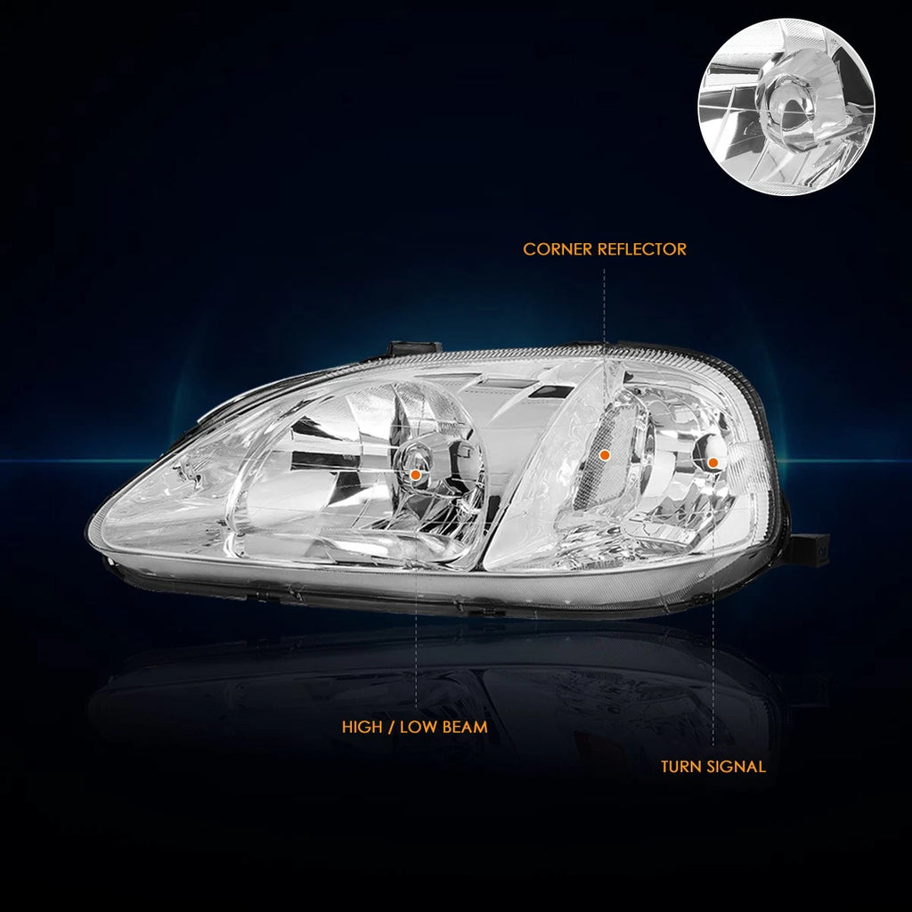 Chrome Housing Headlight Clear Corner Signal Lamp for Honda Civic (1999–2000)