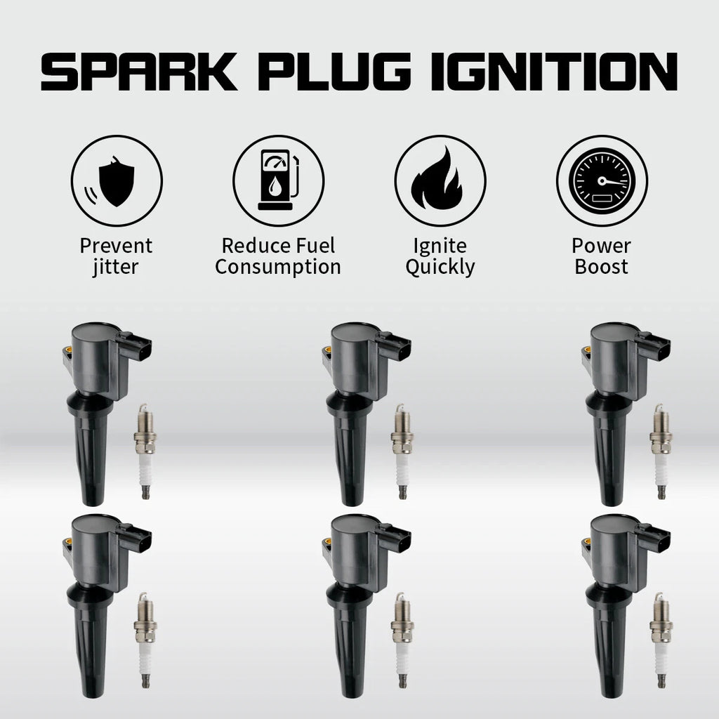 6X Ignition Coil & Iridium Spark Plug for Ford Escape V6 (2003–2008) FD502 SP433