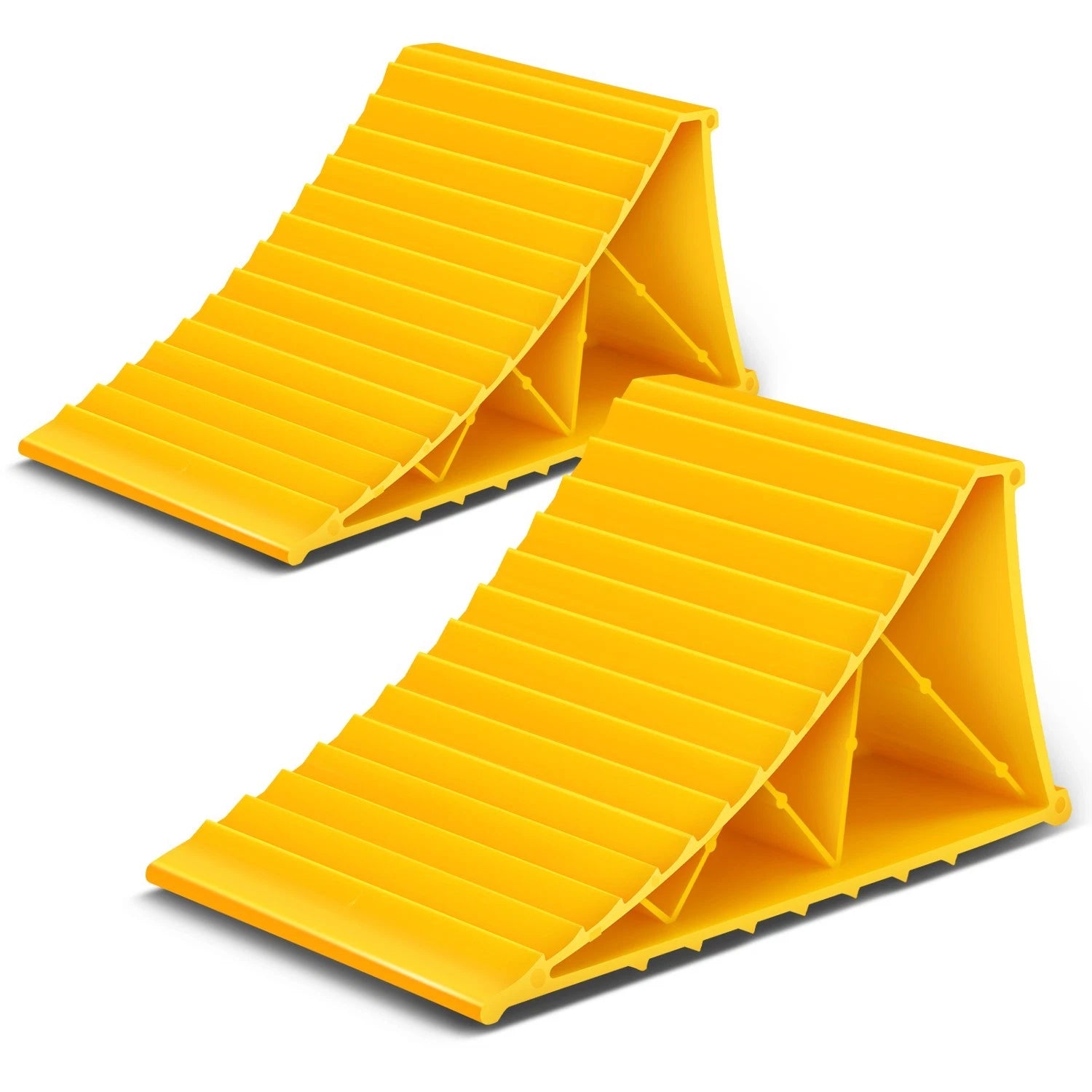 Set of 2 Yellow Stackable Triangular Wheel Chocks 8000lbs Capacity