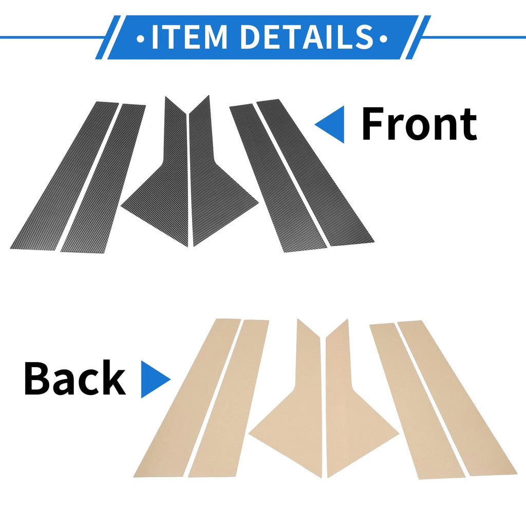 6 Pcs Door Pillar Window Trim for KIA K5 (2021–2023) Carbon Fiber Black