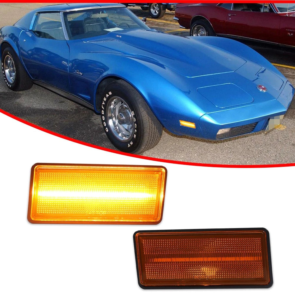 2X Amber Lens LED Front Side Marker Lights for Chevy Corvette C3 (1974–1979)
