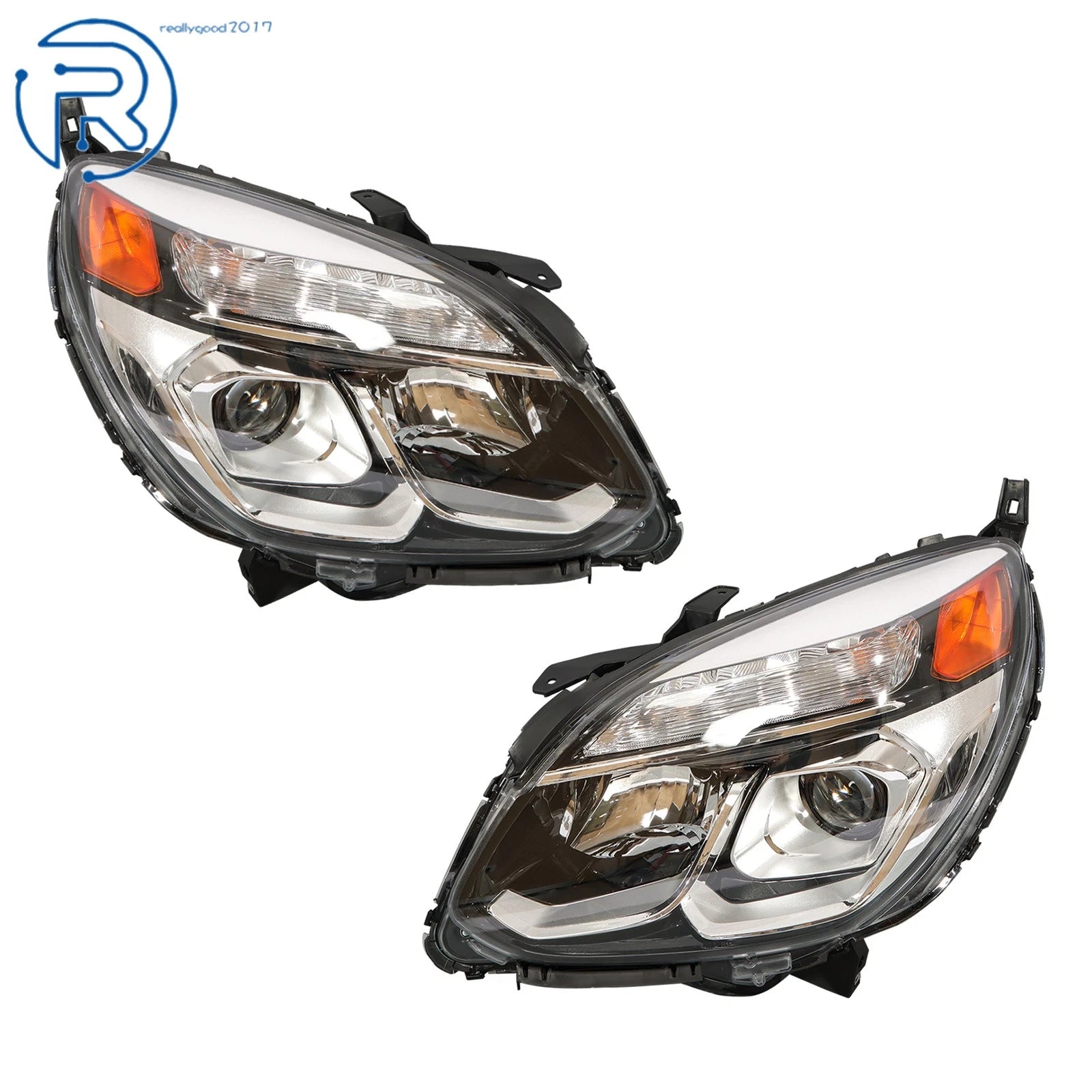 Headlight Assembly Set for Chevy Equinox (2016-2017) Clear Halogen