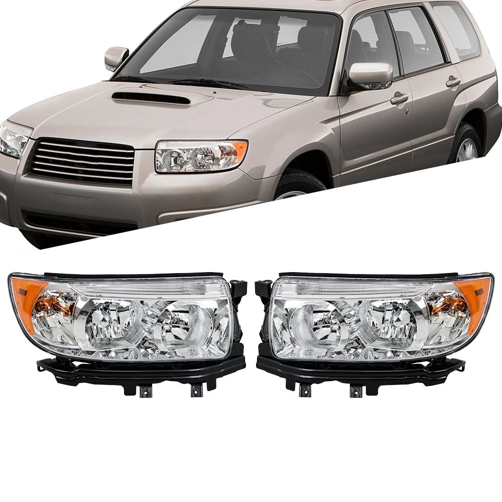 Set of 2 Headlight Replacement for Subaru Forester (2006–2008) Halogen Clear Lens