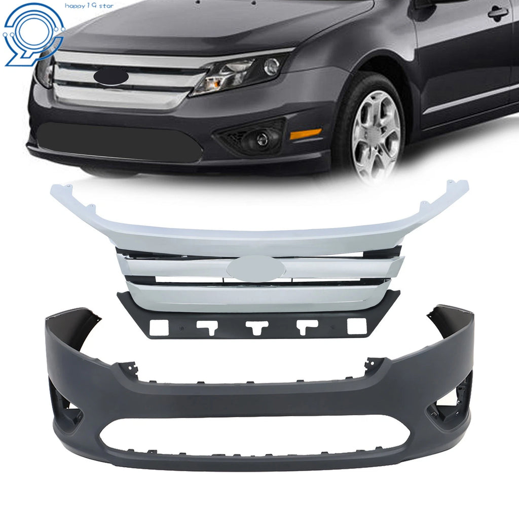 Front Bumper Cover & Chrome Grille for Ford Fusion (2010-2012)