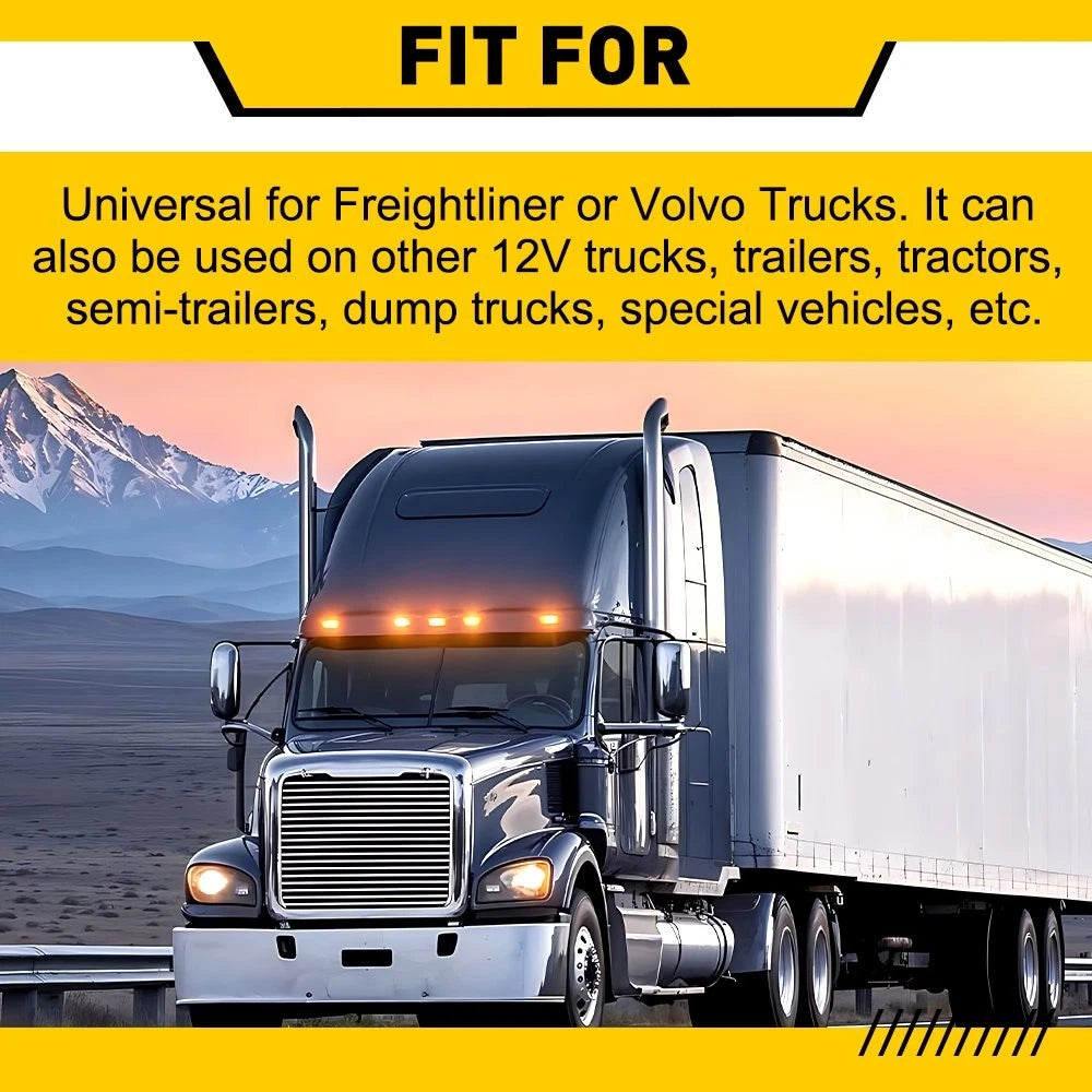 5x Amber LED Cab Roof Light & 2x Side Marker Lamp for Freightliner Truck