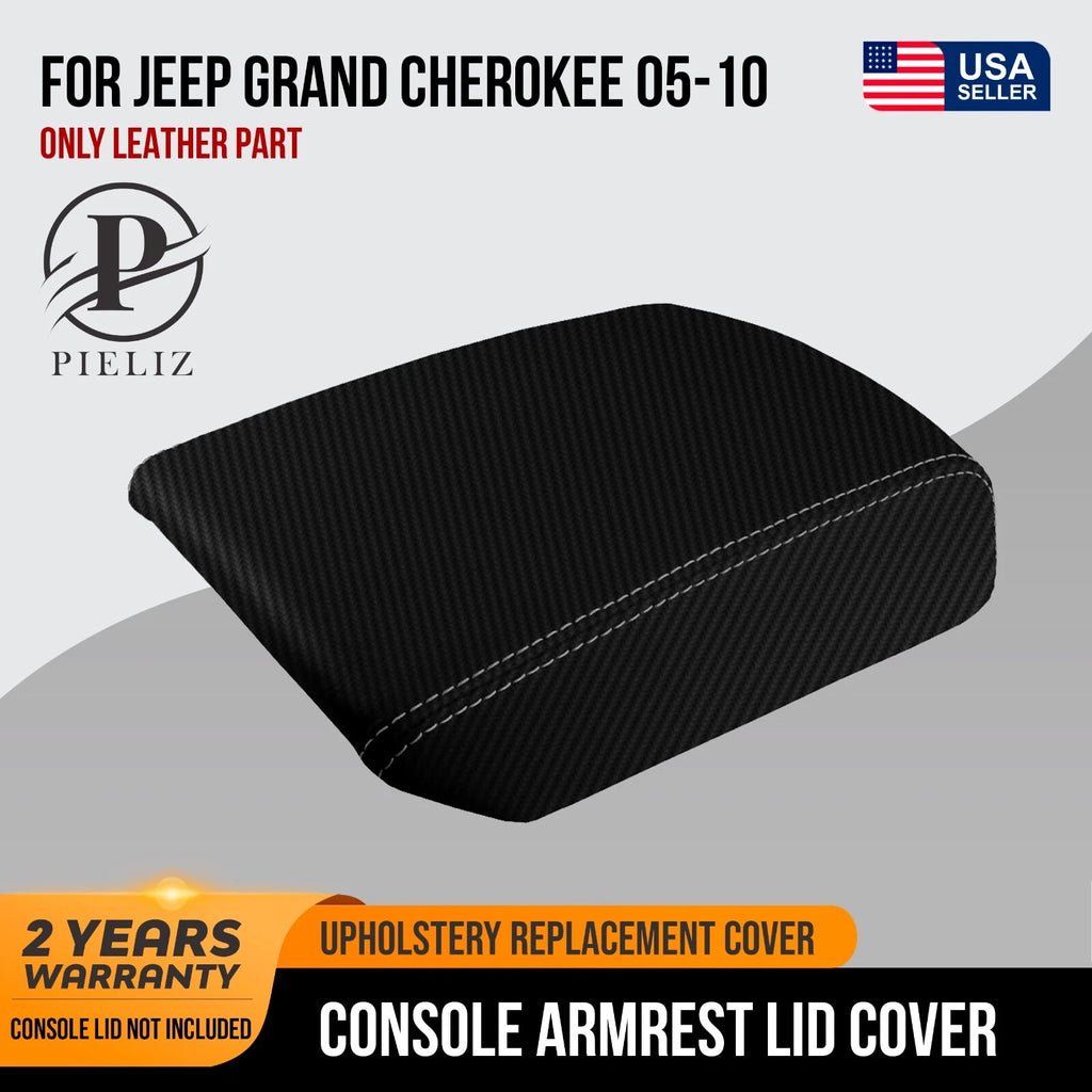 Console Lid Cover for Jeep Grand Cherokee (2005–2010) Carbon Fiber Gray Stitch