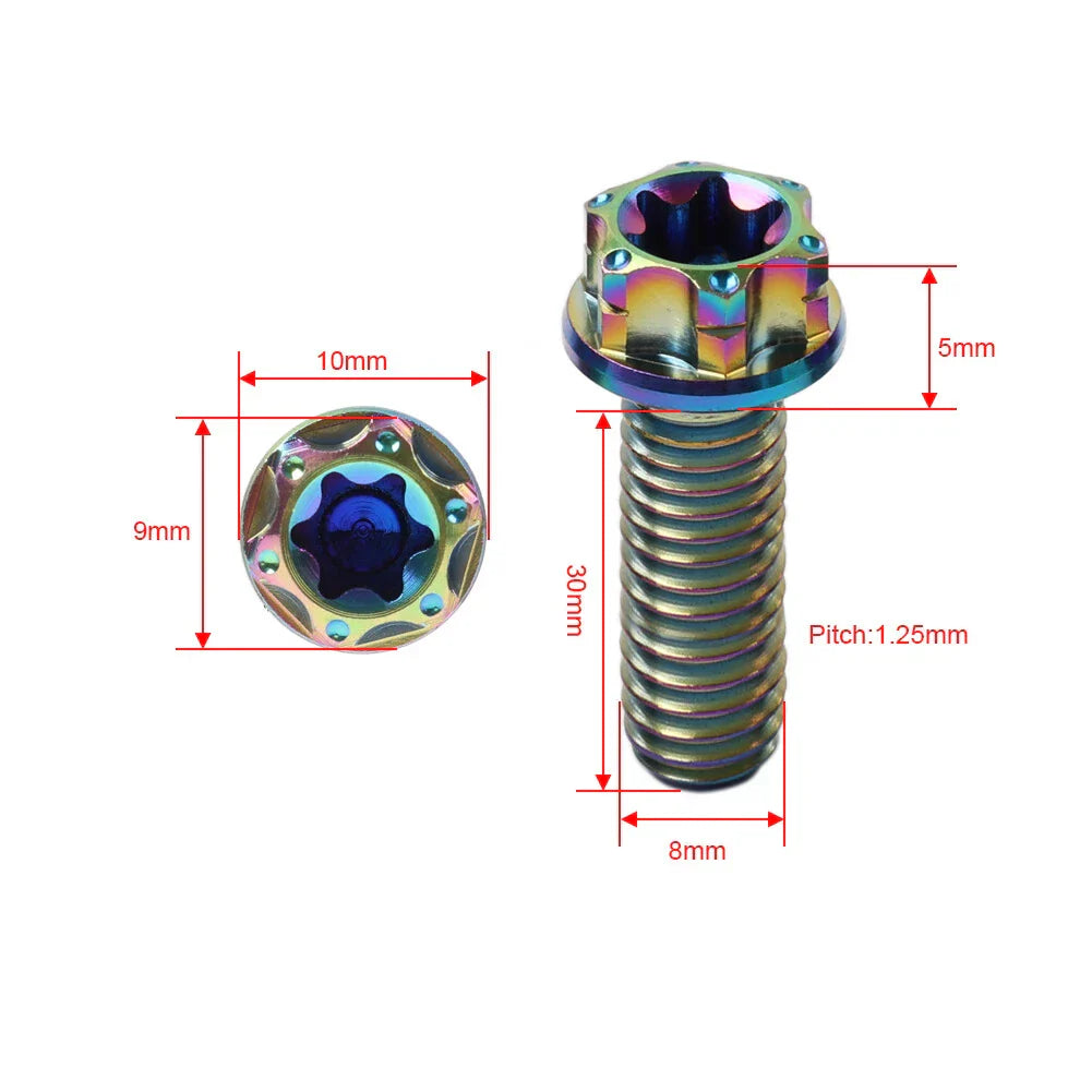 6pcs M8x30mm Titanium Torx Head Flange Bolts for Motorcycle Bike