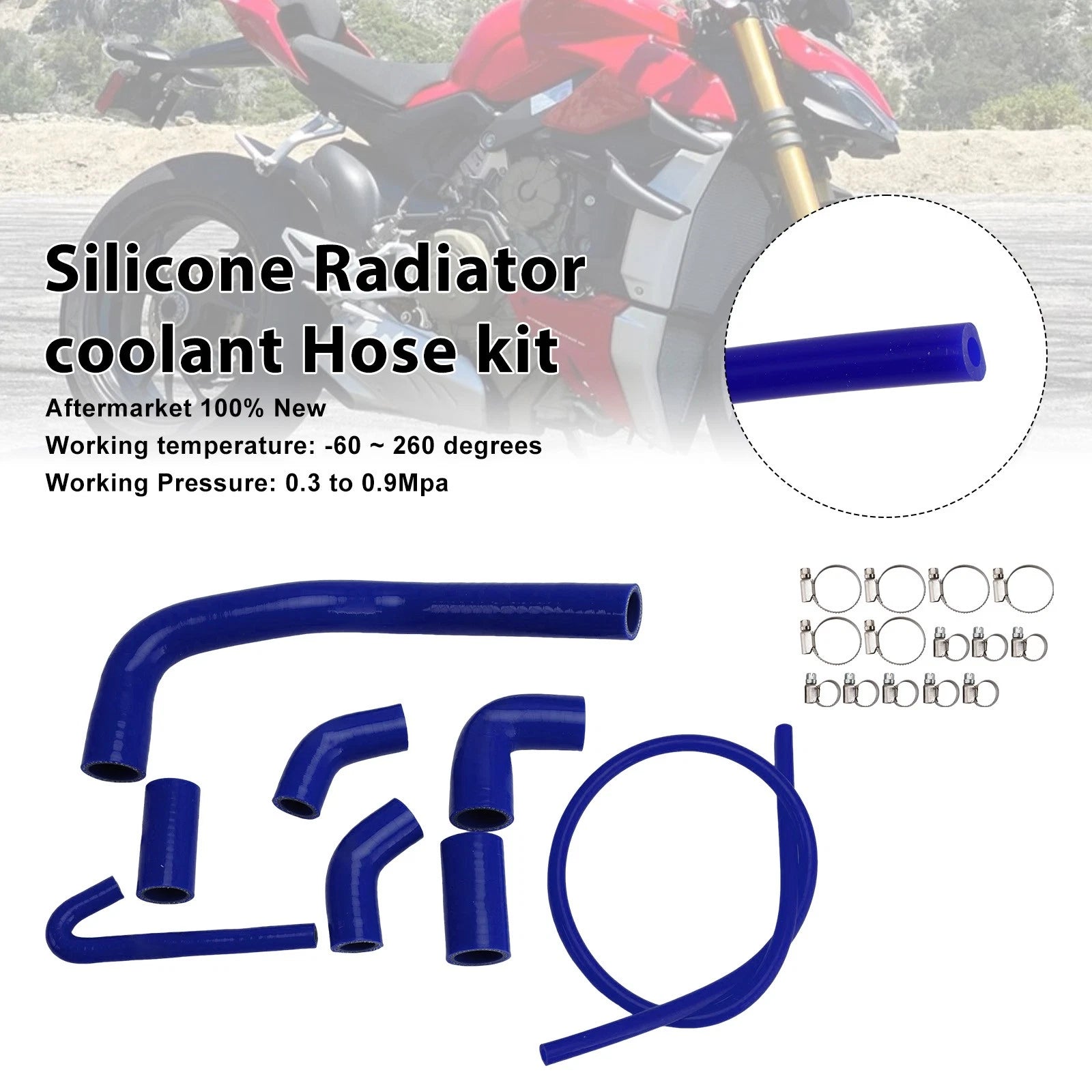 Silicone Radiator Coolant Hose for Ducati Streetfighter V4 V4S (2020–2025) Blue