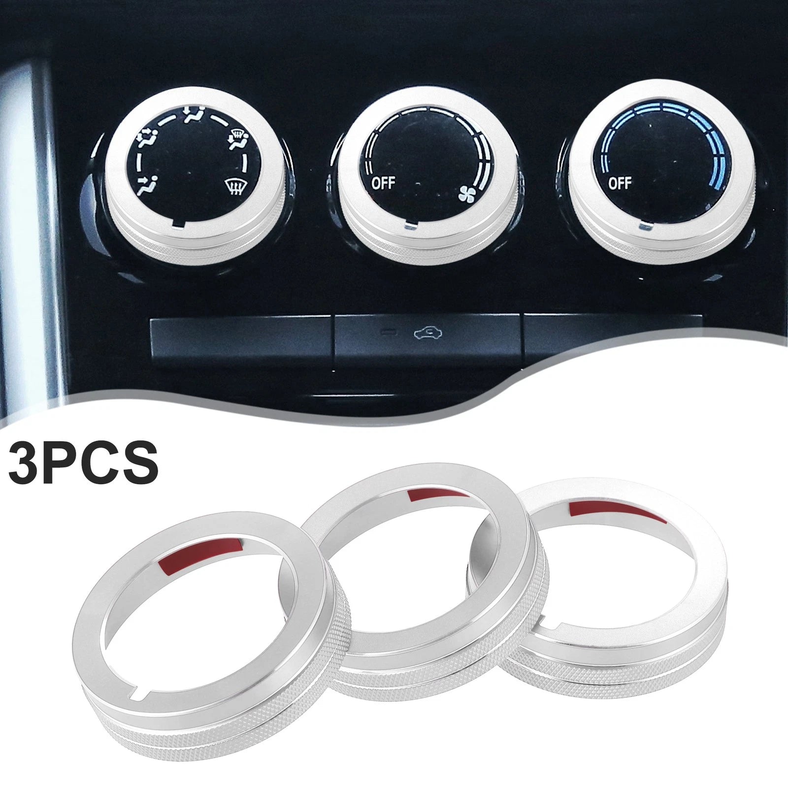 Set of 3 AC Air Conditioner Switch Knob Covers for Mazda CX-3 (2015) Silver Tone